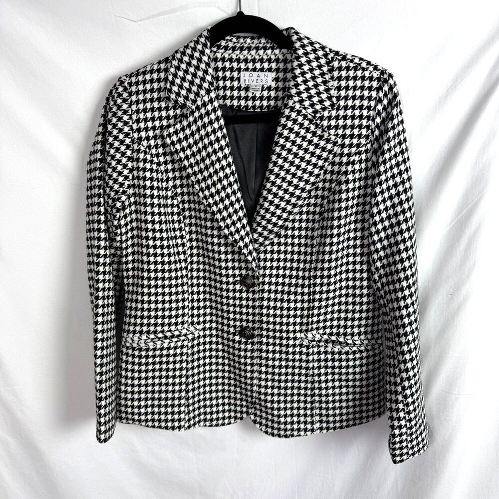 Joan Rivers Women's Blazer Jacket Size 6 Black/White Houndstooth Long Sleeves